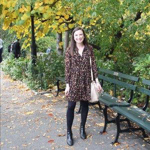 J.Crew Petite Tie Neck Tiered Dress in Leopard Crinkle Chiffon